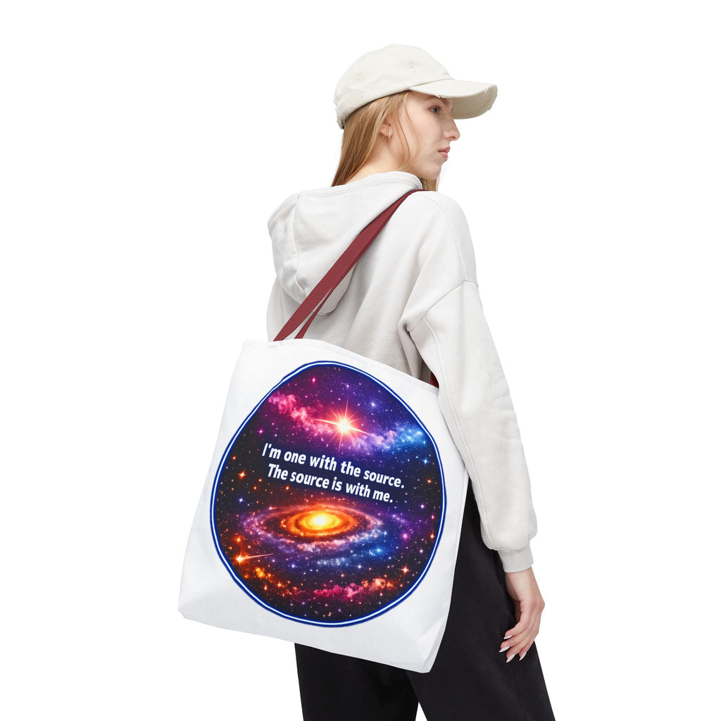 Spiritual Galaxy Tote Bag - "I'm one with the source. The source is with me." Cosmic Meditation Tote