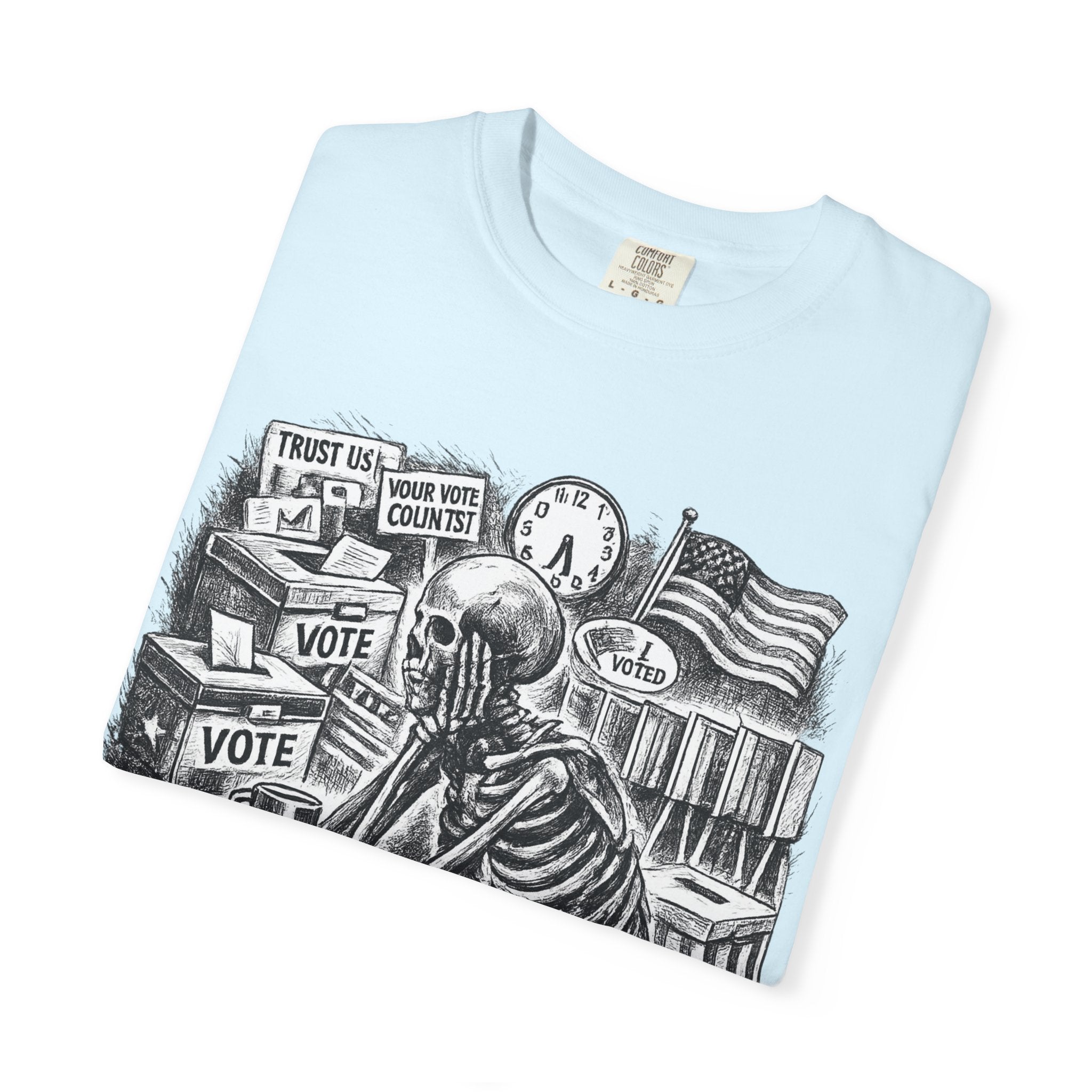 Voting Skeptic Graphic T-Shirt — "Waiting to See If Voting Changes Anything."