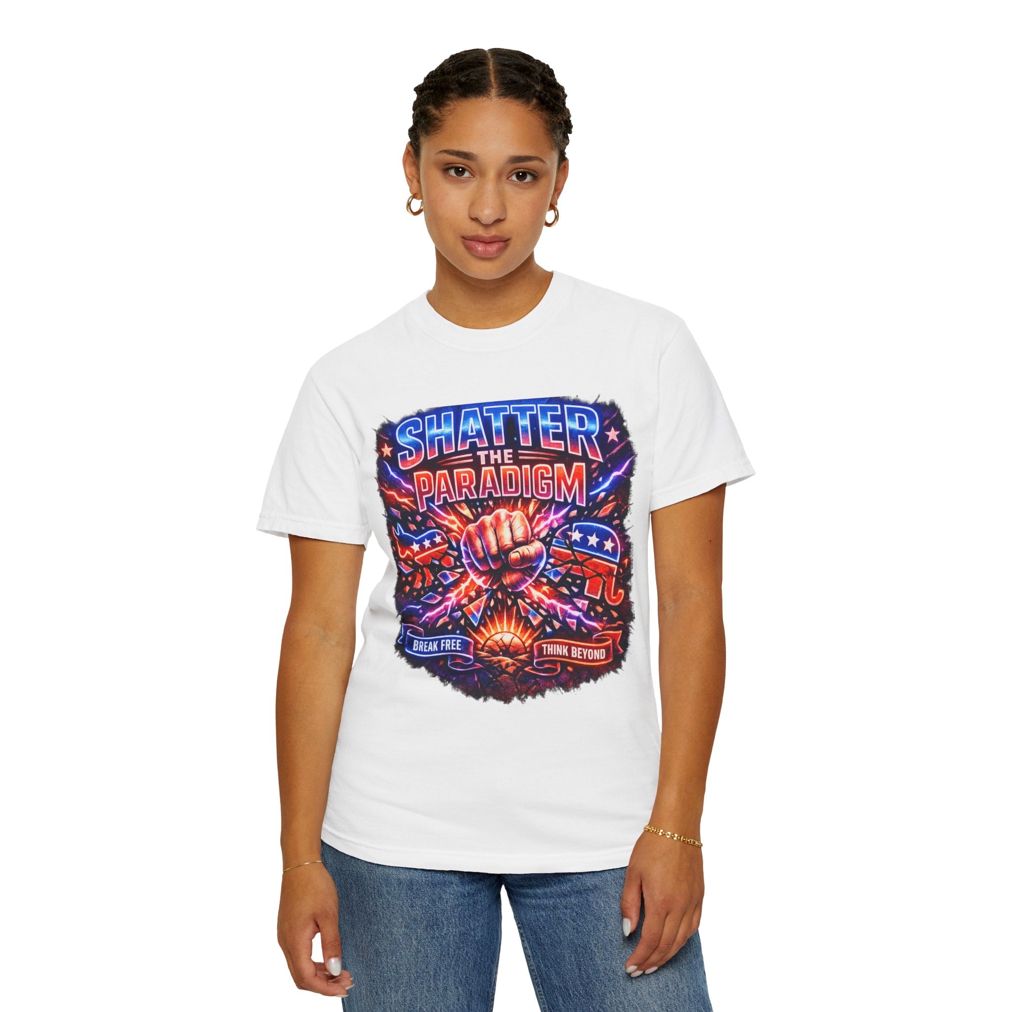 Shatter the Paradigm Graphic T-Shirt — Break Free Fist Design