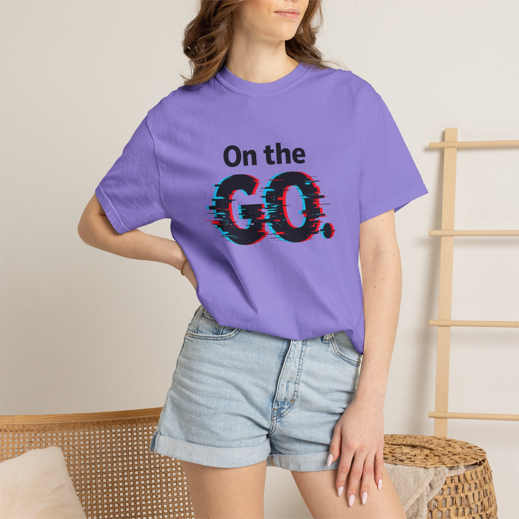 On the GO. Graphic T-Shirt — 'On the GO.' Retro Glitch Travel Tee
