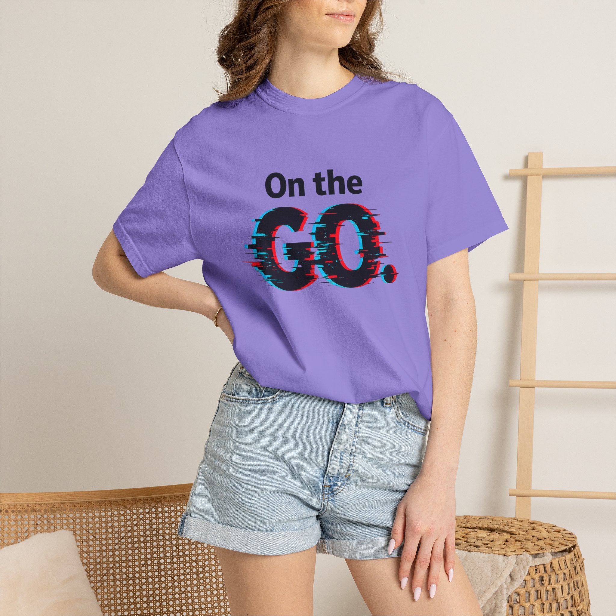 On the GO. Graphic T-Shirt — 'On the GO.' Retro Glitch Travel Tee