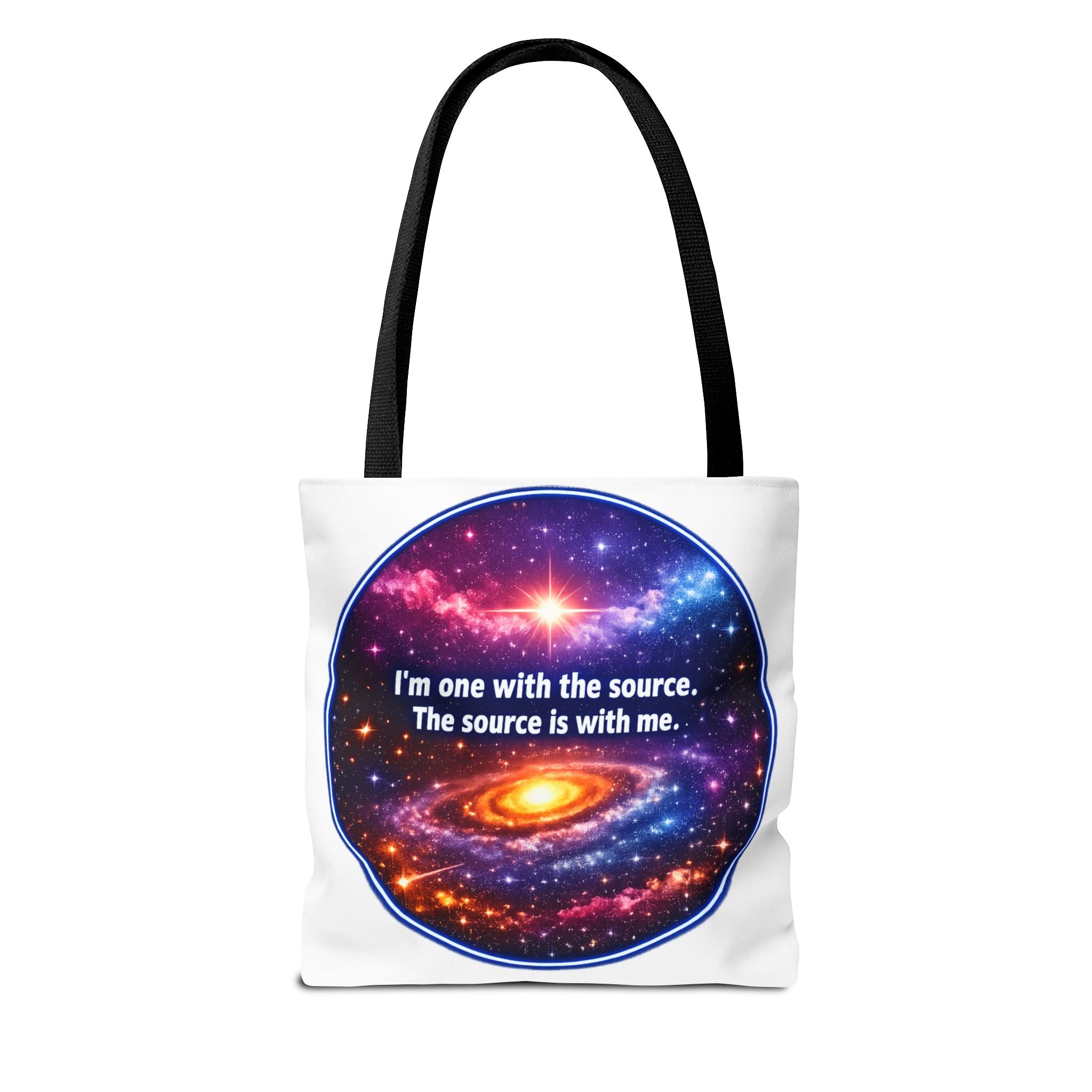 Spiritual Galaxy Tote Bag - "I'm one with the source. The source is with me." Cosmic Meditation Tote