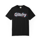 Glitchy Graphic T-Shirt — Retro Glitch Text Tee (Front "GO", Back "Glitchy")