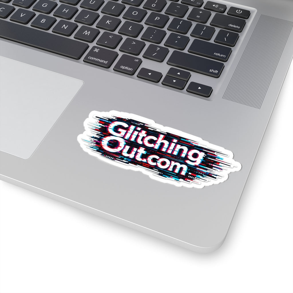 GlitchingOut.com Glitch-Effect Kiss-Cut Sticker — Retro Tech Logo Laptop Decal
