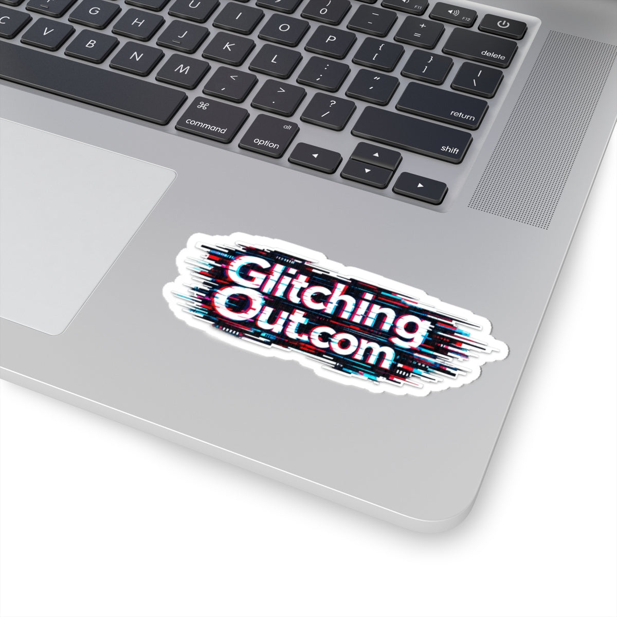 GlitchingOut.com Glitch-Effect Kiss-Cut Sticker — Retro Tech Logo Laptop Decal