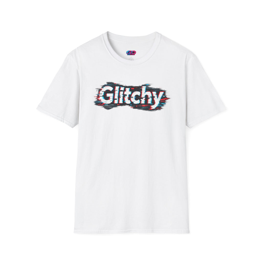 Glitchy Graphic T-Shirt — Retro Glitch Text Tee
