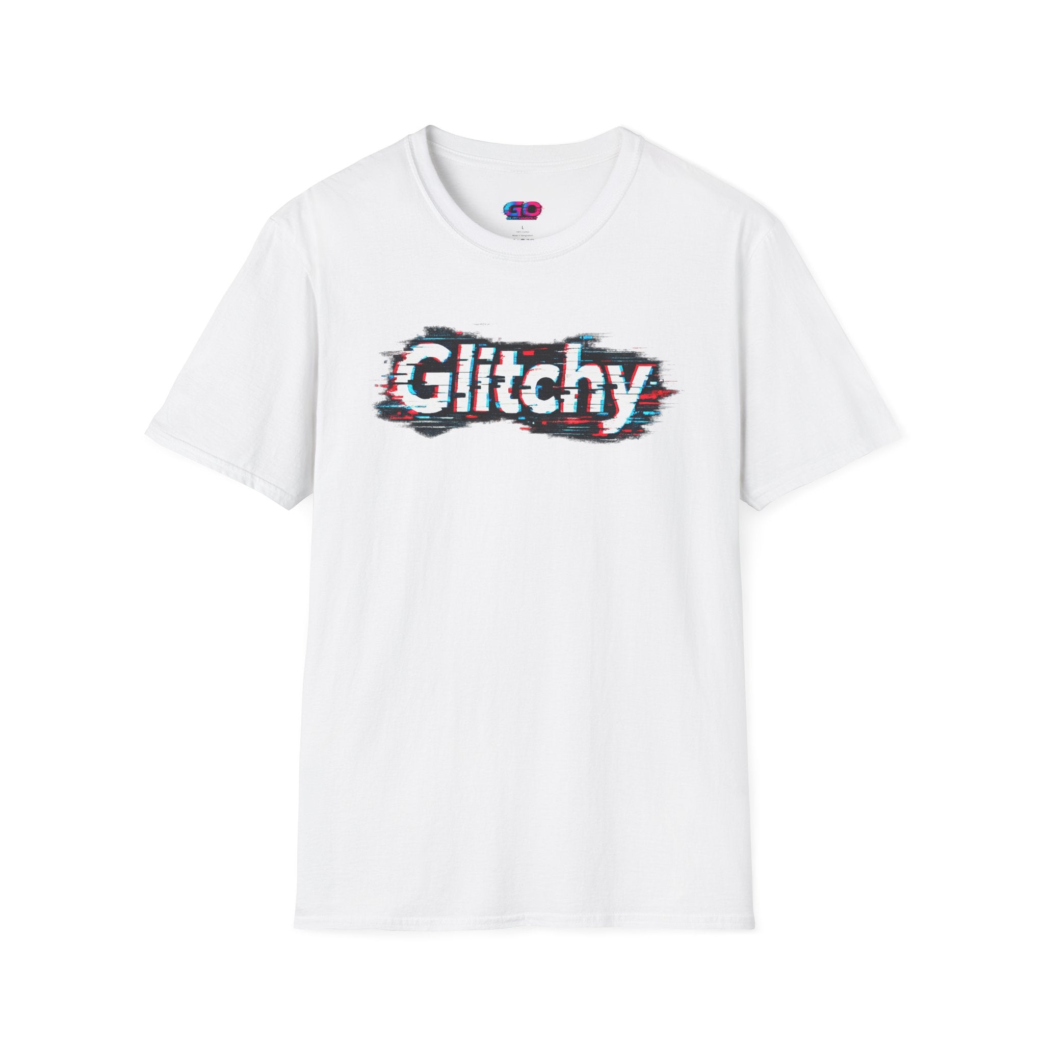 Glitchy Graphic T-Shirt — Retro Glitch Text Tee