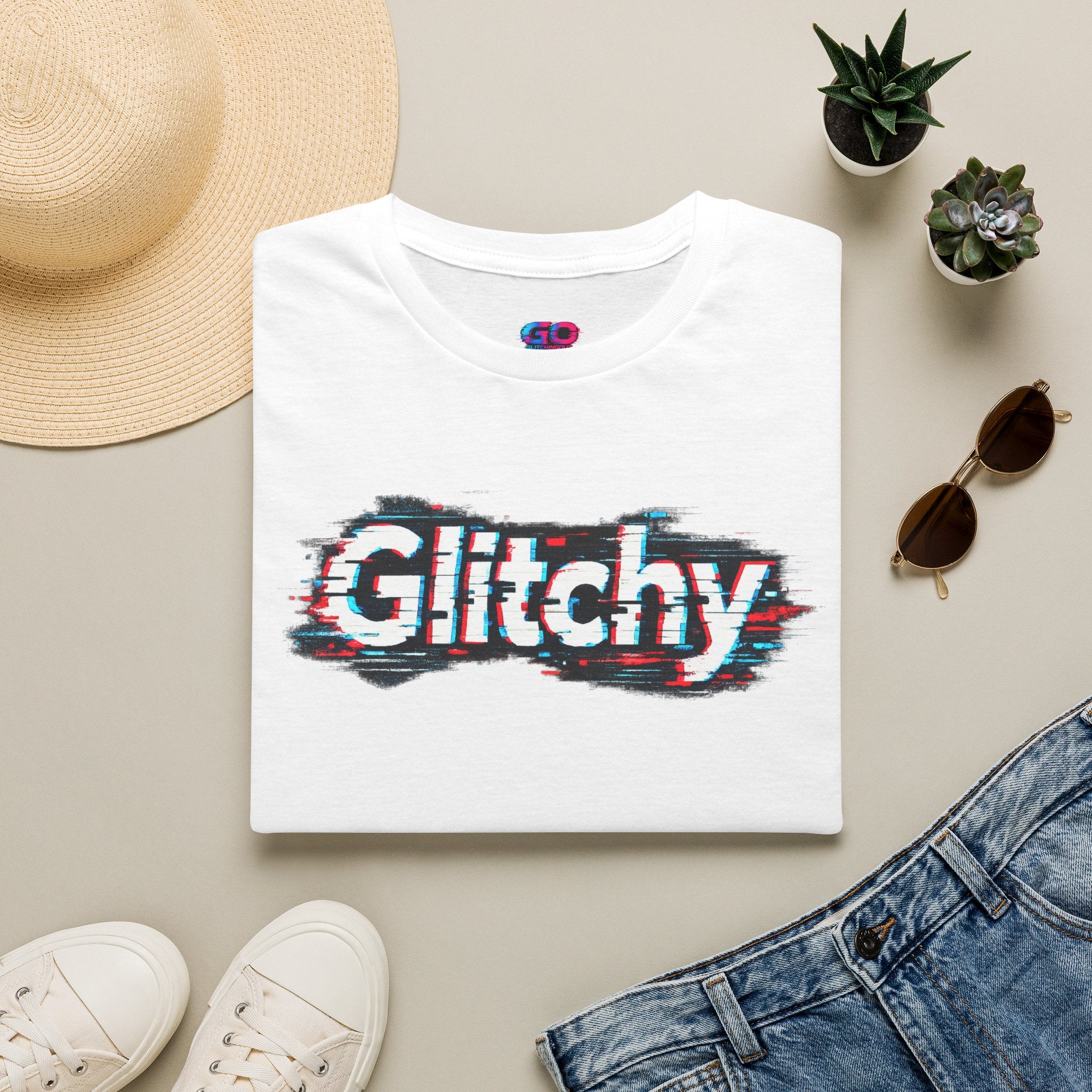 Glitchy Graphic T-Shirt — Retro Glitch Text Tee