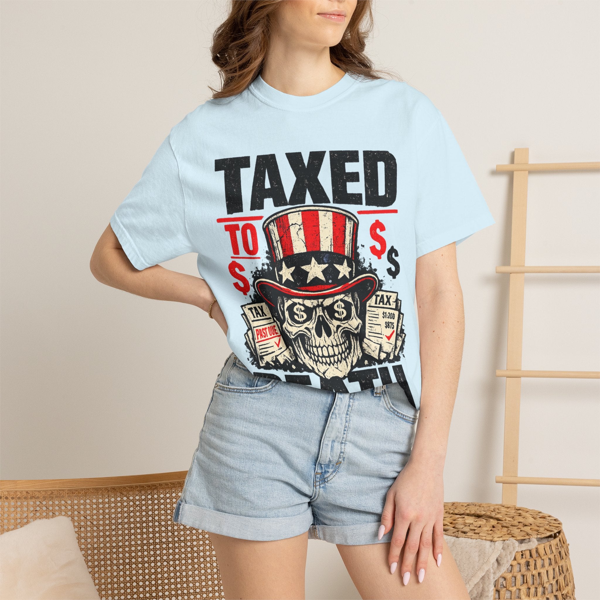 Taxed to Death T-Shirt — Patriotic Skull Tax Humor Tee