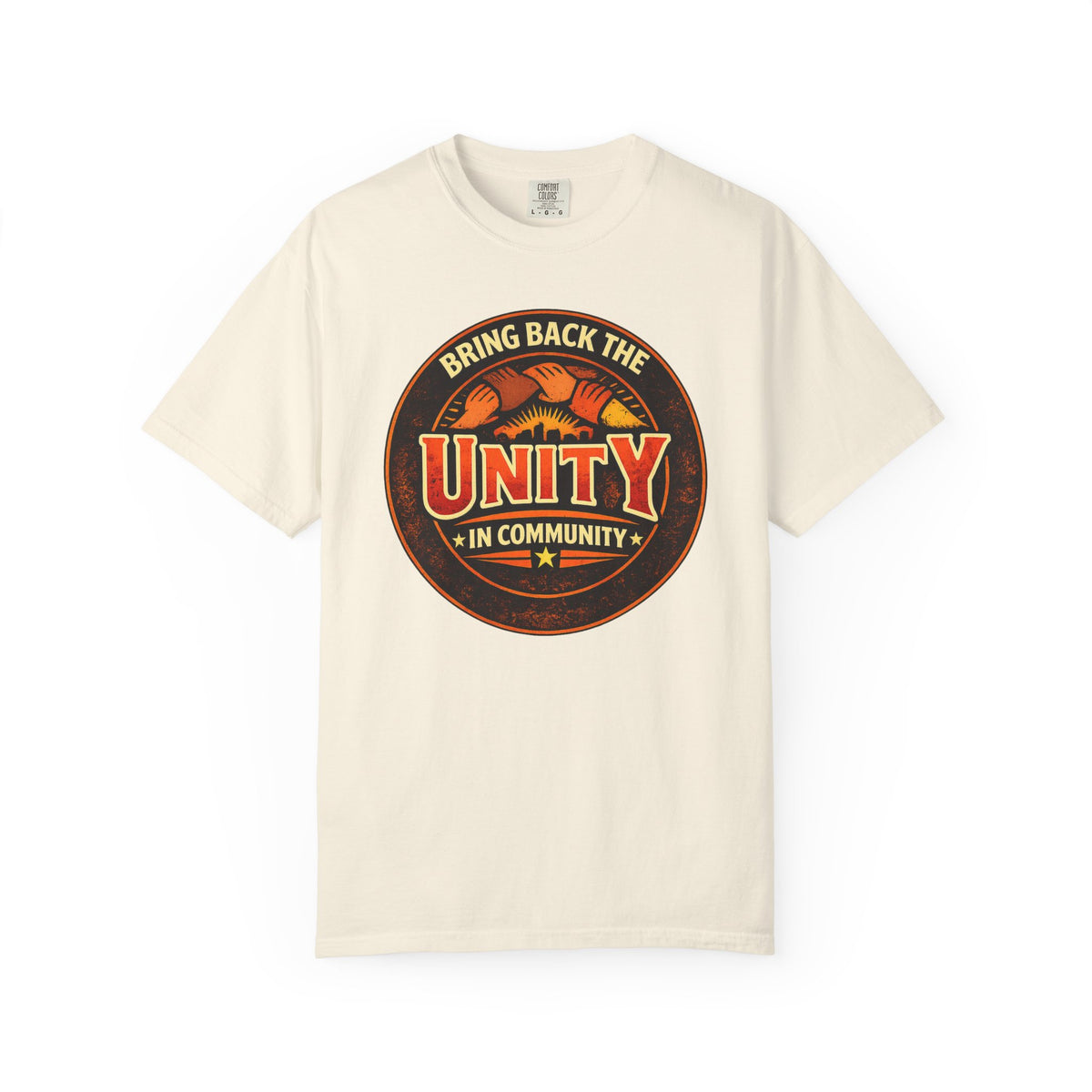 Unity Graphic T-Shirt — "Bring Back the Unity in Community" Vintage Badge Design