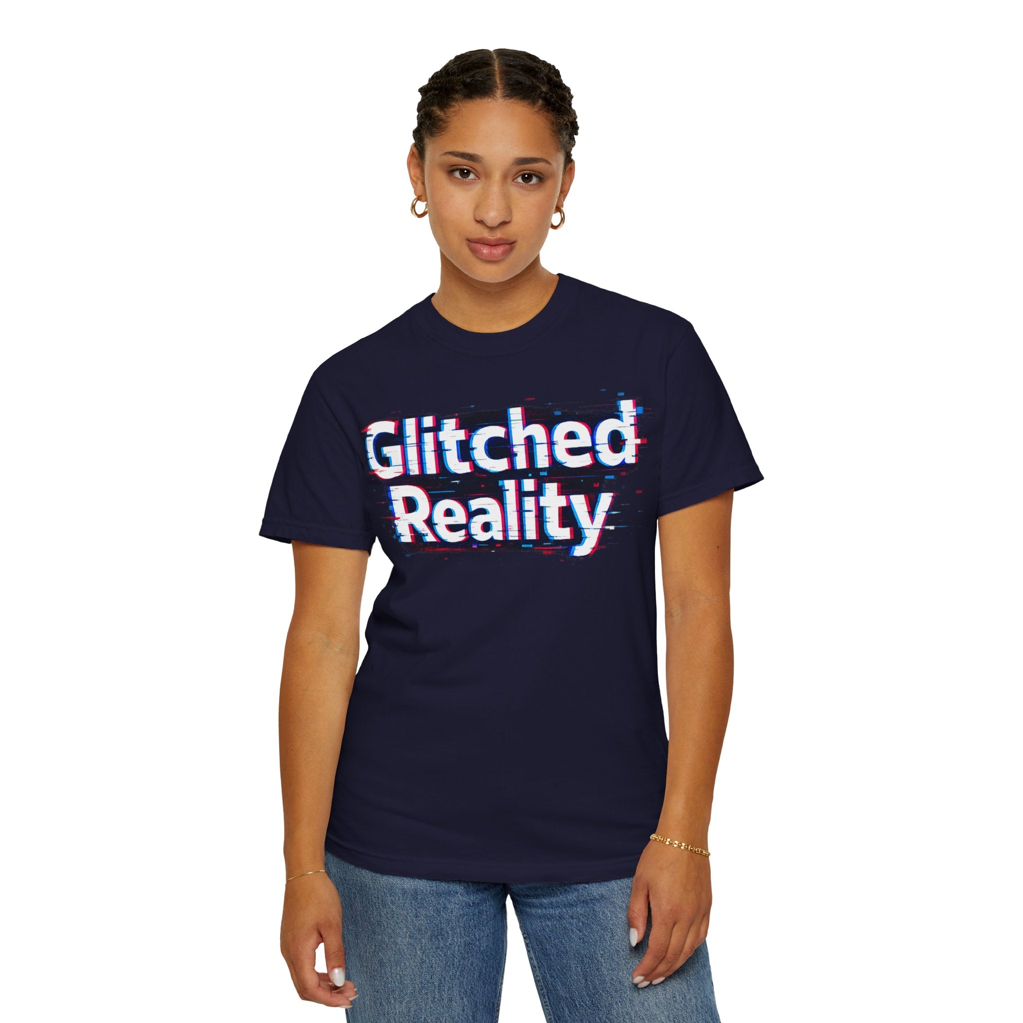 Glitched Reality T‑Shirt — Retro Glitch Graphic Tee with "Glitched Reality" Text