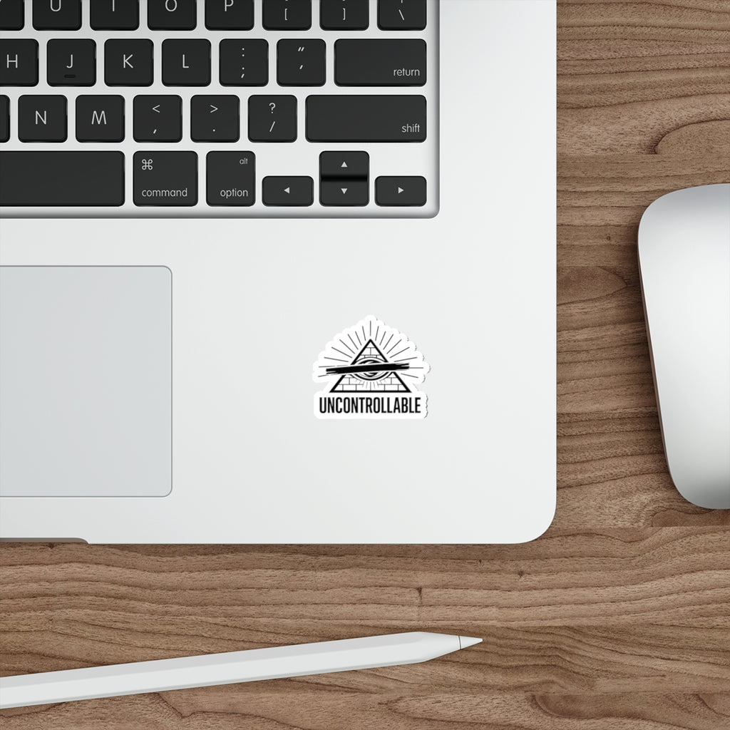 Uncontrollable Eye Pyramid Die-Cut Sticker — Bold Red Slash Illuminati-Inspired Decal