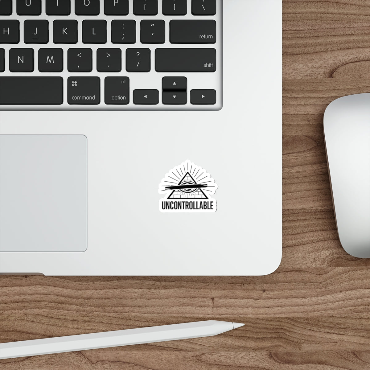 Uncontrollable Eye Pyramid Die-Cut Sticker — Bold Red Slash Illuminati-Inspired Decal