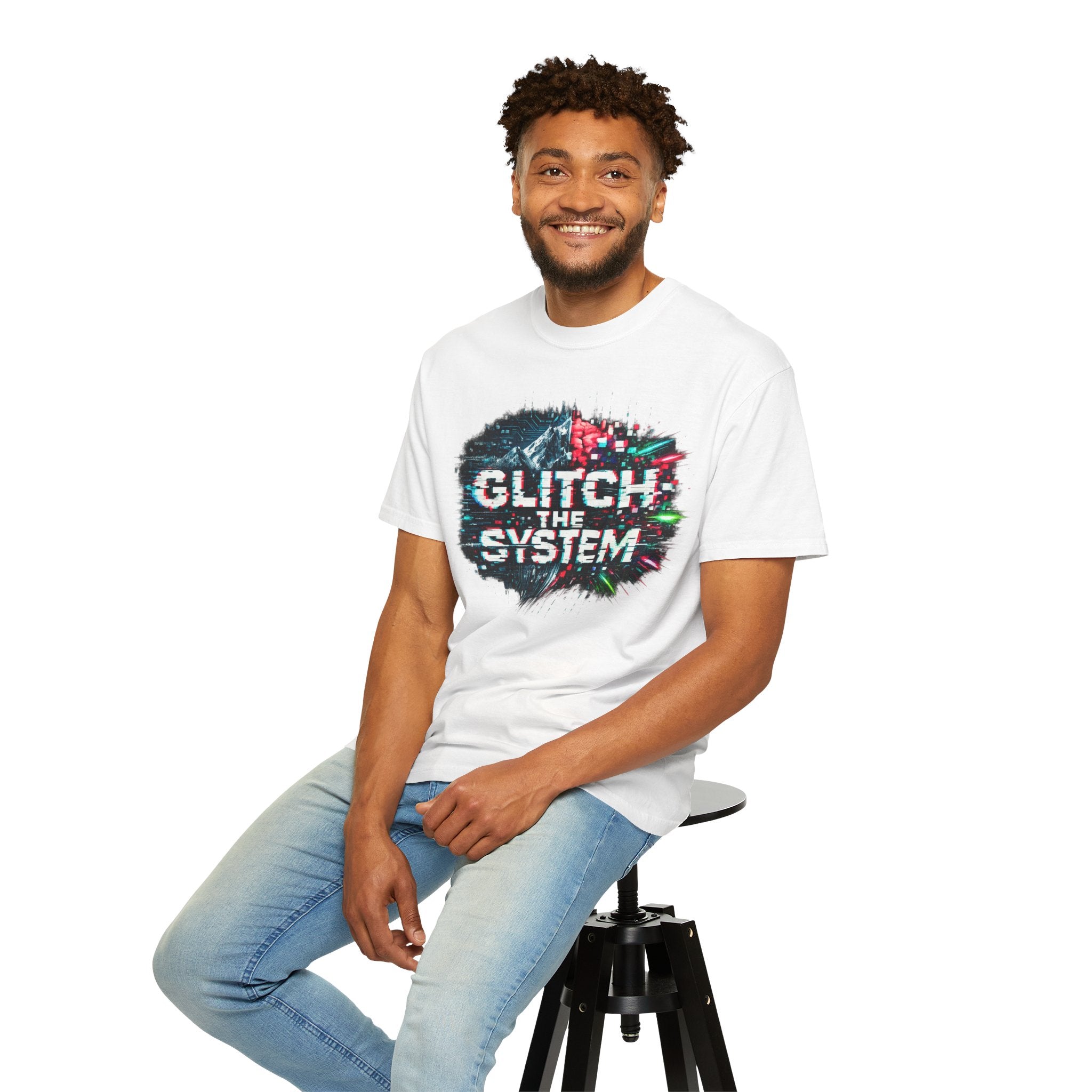 Glitch The System V3 Graphic Tee — Retro Cyberpunk Distressed Design