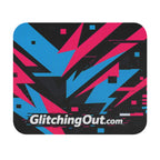 GlitchingOut Retro Cyber Geometric Mouse Pad — Neon Blue & Pink Rectangle