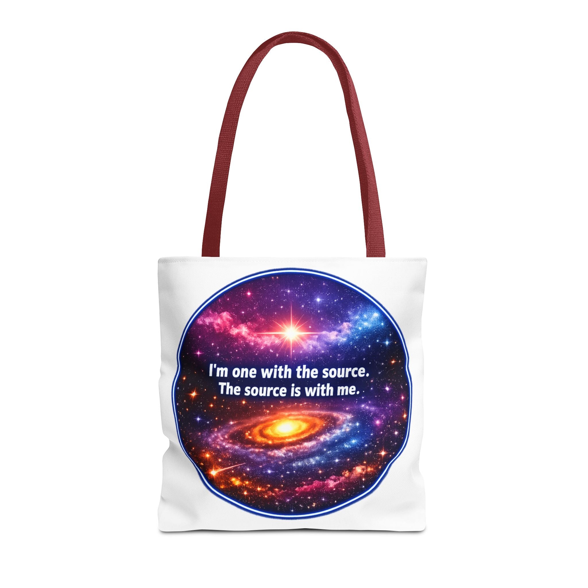 Spiritual Galaxy Tote Bag - "I'm one with the source. The source is with me." Cosmic Meditation Tote