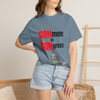 T-Shirt — "CONmen in CONgress" Political Satire Tee with Capitol Graphic
