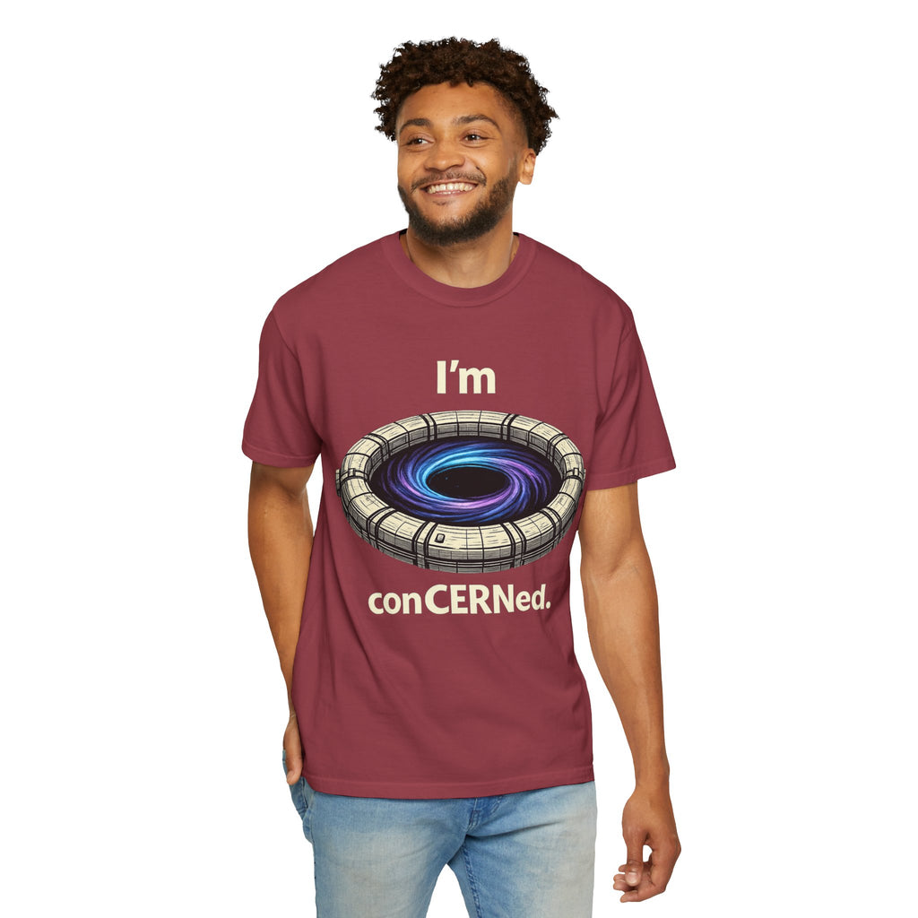 T-Shirt — "I'm conCERNed." Black Hole CERN Physics Science Tee