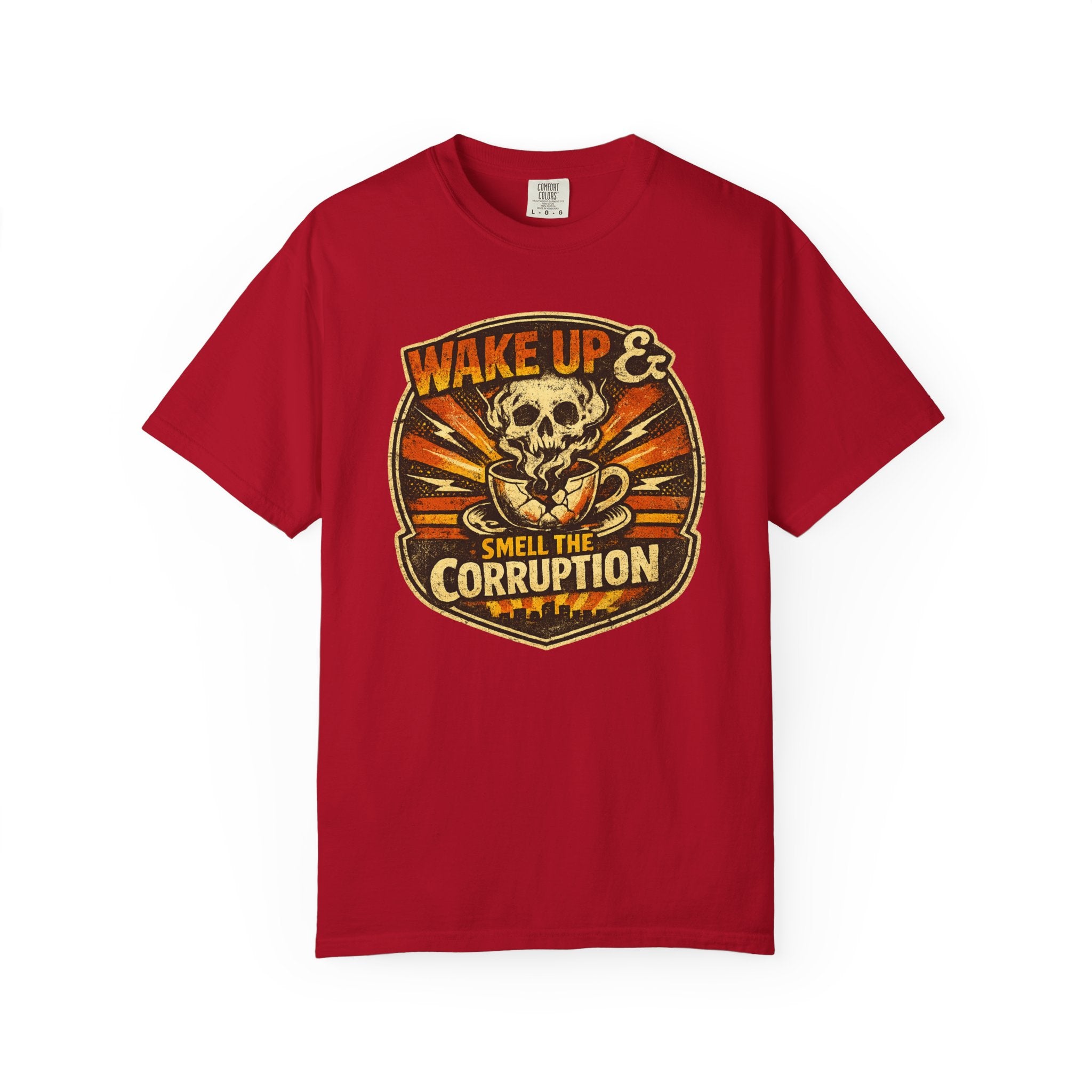 Wake Up & Smell the Corruption T-Shirt — Vintage Skull Protest Graphic Tee