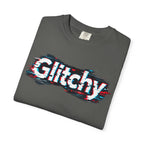 Glitchy Graphic T-Shirt — Retro Glitch Text Tee (Front "GO", Back "Glitchy")