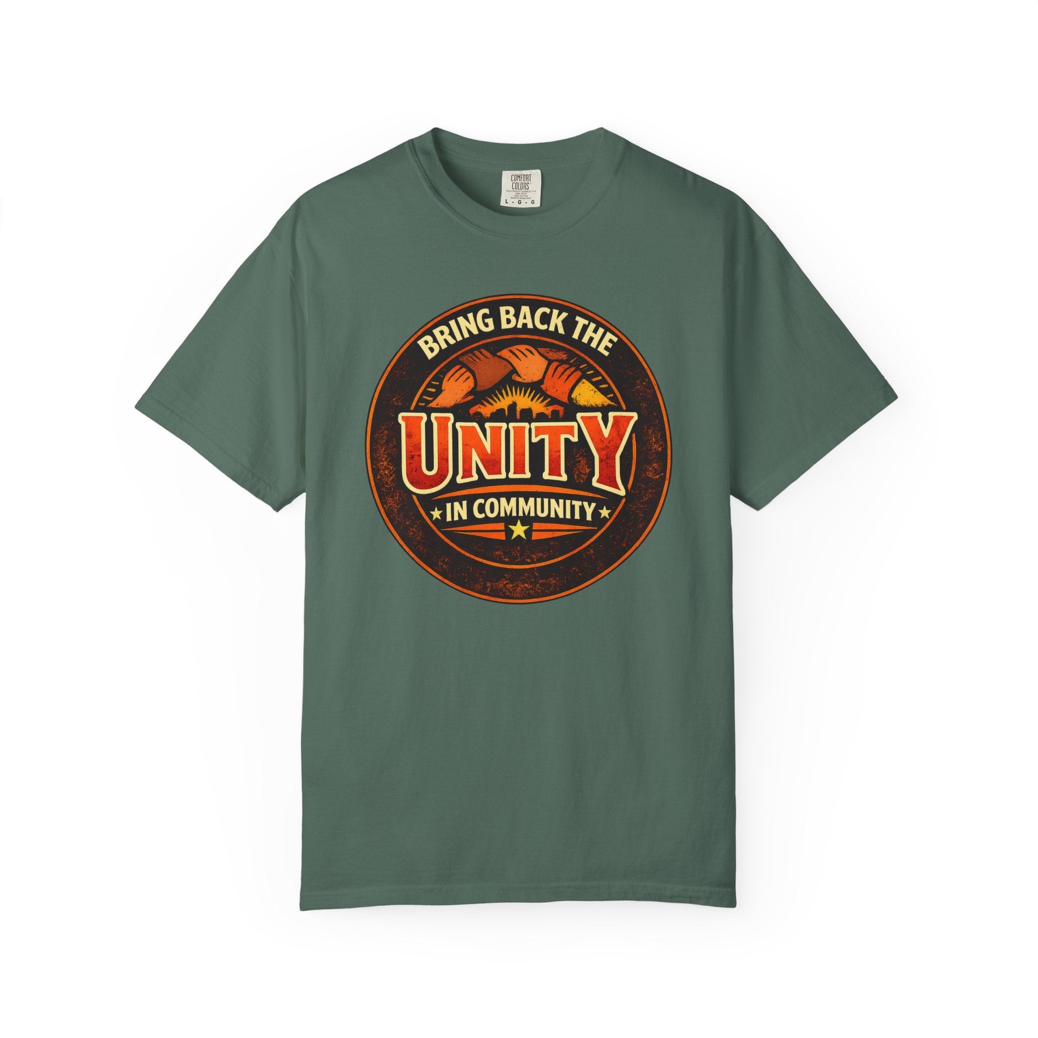 Unity Graphic T-Shirt — "Bring Back the Unity in Community" Vintage Badge Design