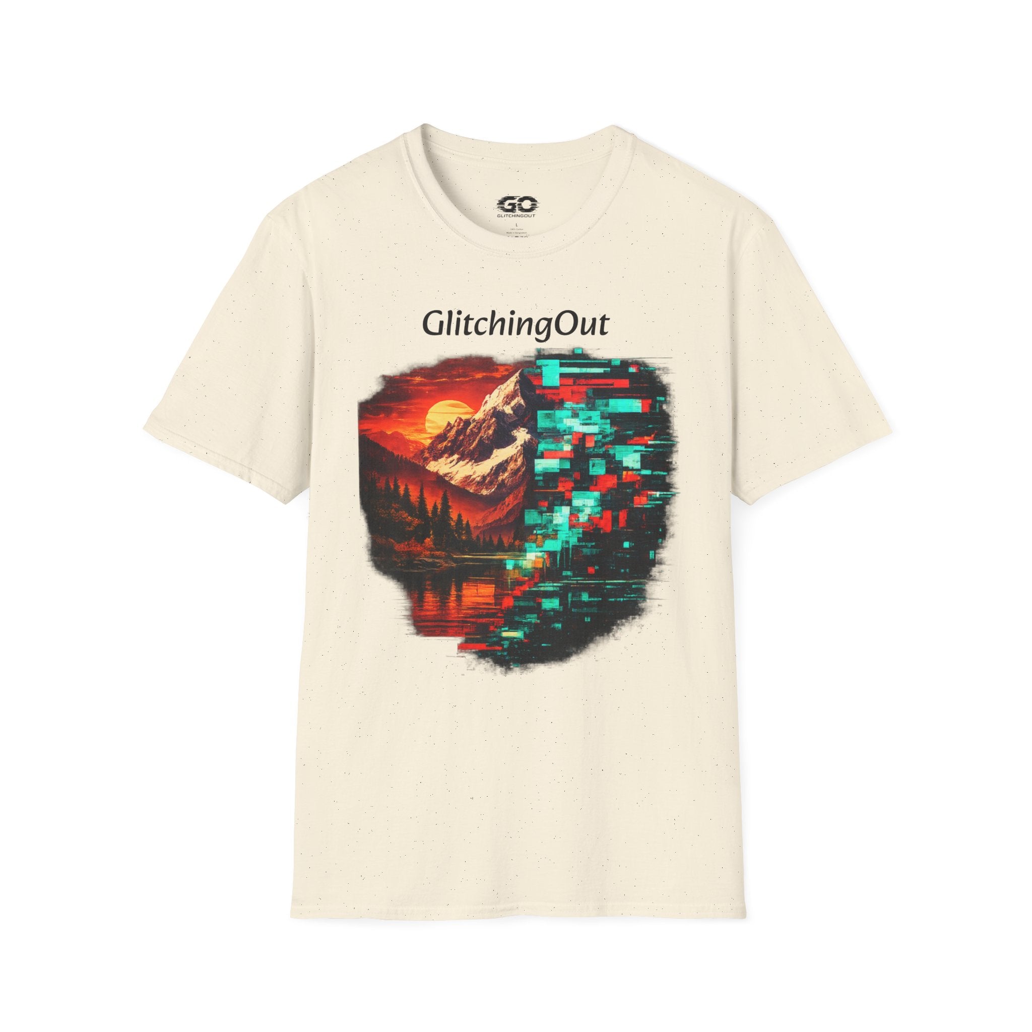 Graphic T-Shirt — "Glitching Out" Mountain Sunset Pixel Art