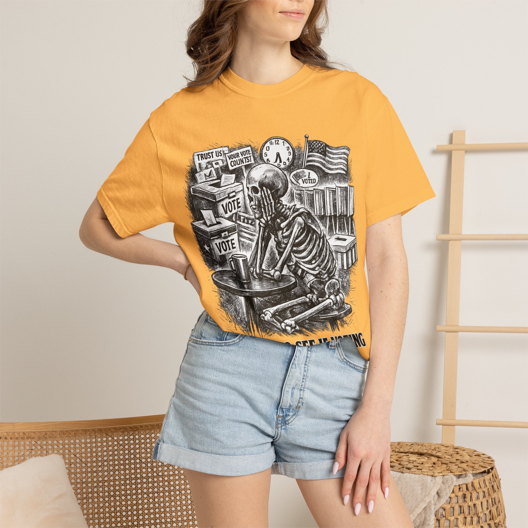 Voting Skeptic Graphic T-Shirt — "Waiting to See If Voting Changes Anything."