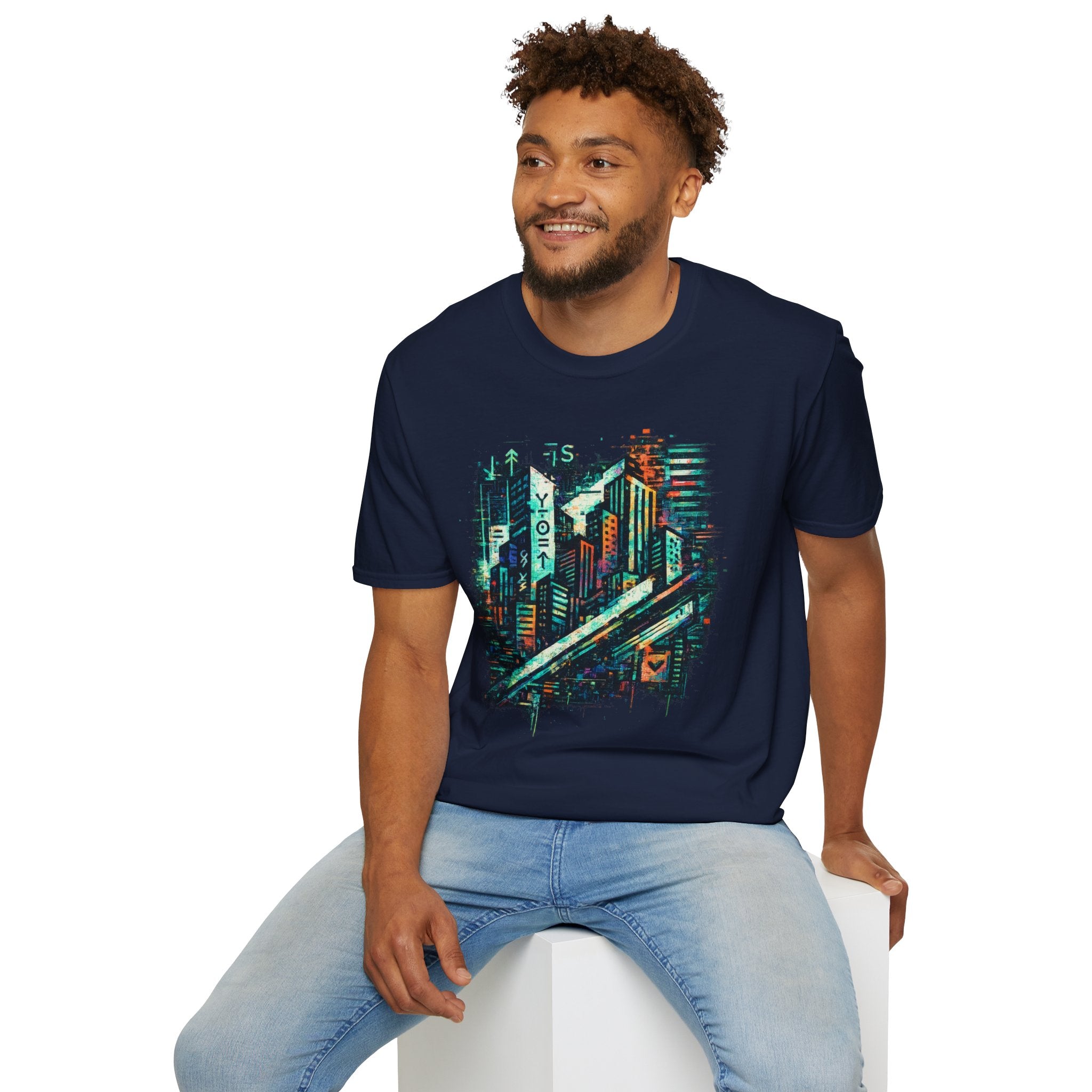 Cyberpunk Cityscape T‑Shirt — Neon Tokyo Skyline Graphic Tee