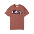 Glitchy Graphic T-Shirt — Retro Glitch Text Tee (Front "GO", Back "Glitchy")