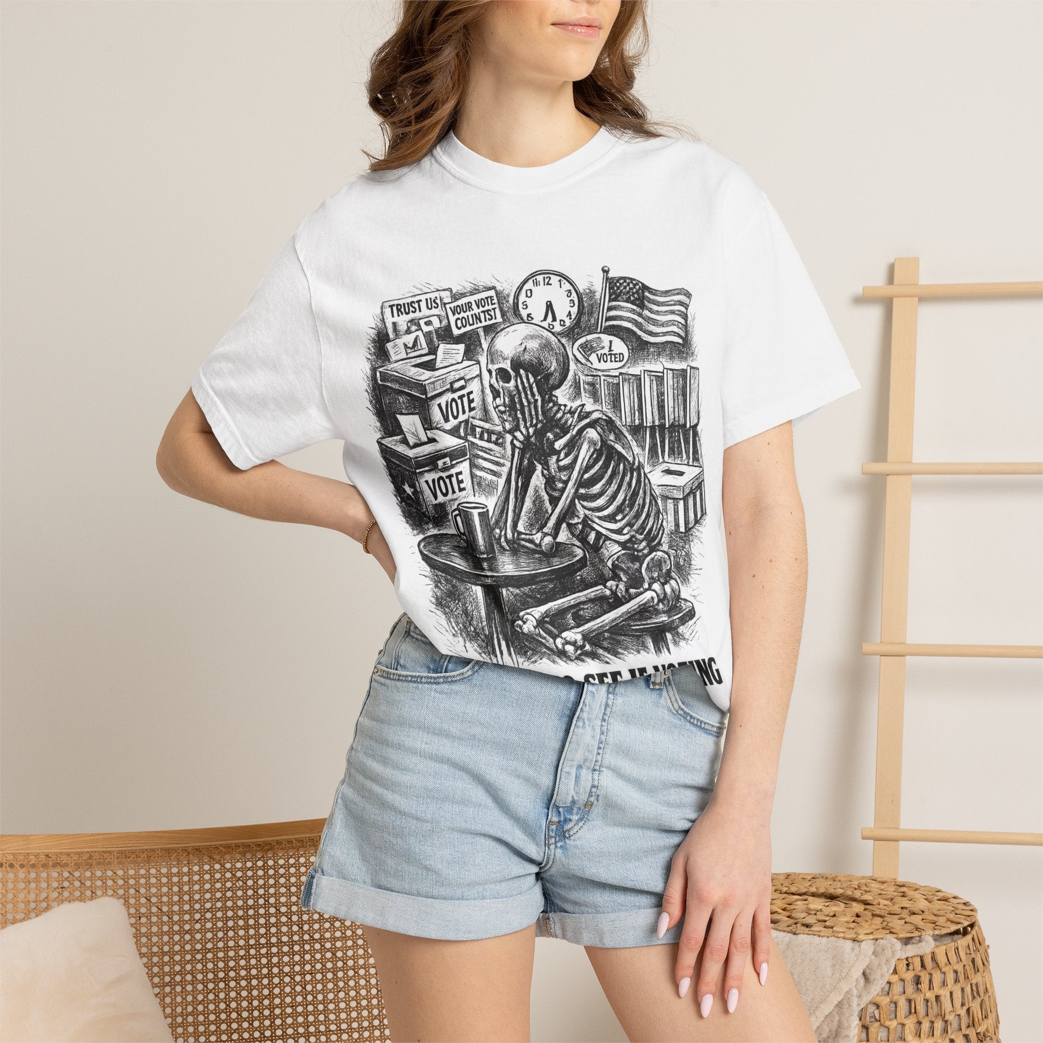 Voting Skeptic Graphic T-Shirt — "Waiting to See If Voting Changes Anything."