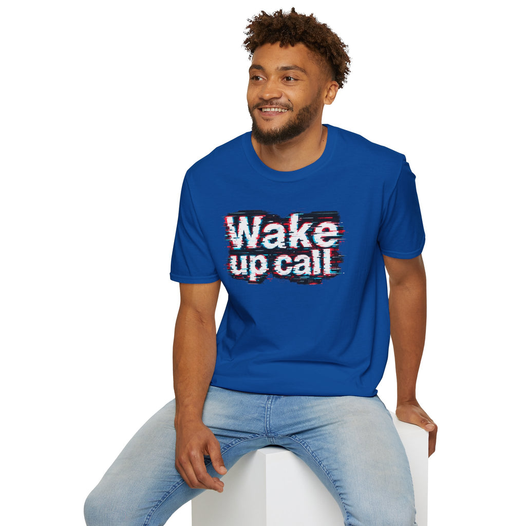 Wake Up Call Graphic Tee — Retro Glitch Text T‑Shirt