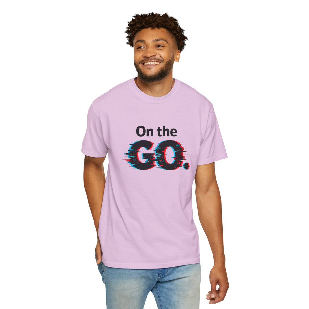 On the GO. Graphic T-Shirt — 'On the GO.' Retro Glitch Travel Tee
