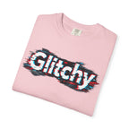 Glitchy Graphic T-Shirt — Retro Glitch Text Tee (Front "GO", Back "Glitchy")