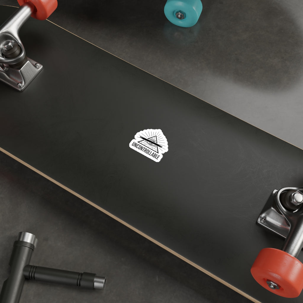 Uncontrollable Eye Pyramid Die-Cut Sticker — Bold Red Slash Illuminati-Inspired Decal
