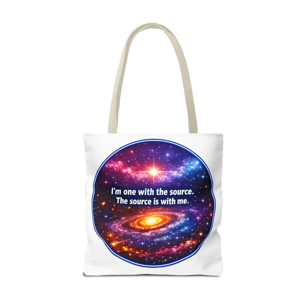 Spiritual Galaxy Tote Bag - "I'm one with the source. The source is with me." Cosmic Meditation Tote