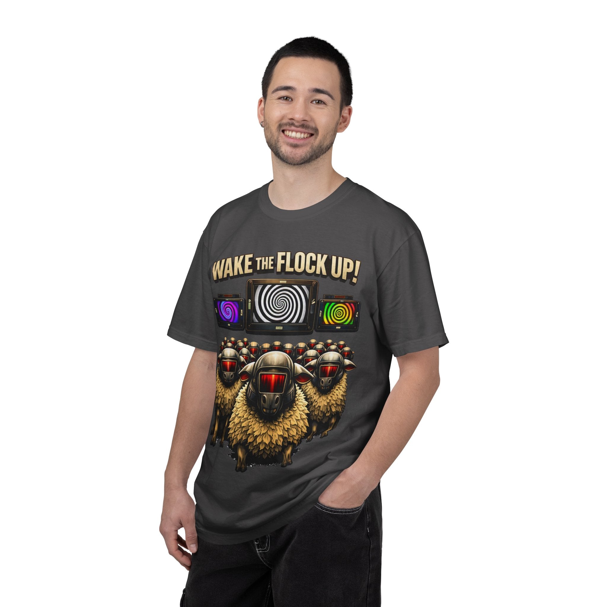 Wake the Flock Up! V3 Hypnotic Sheep Novelty Graphic T-Shirt