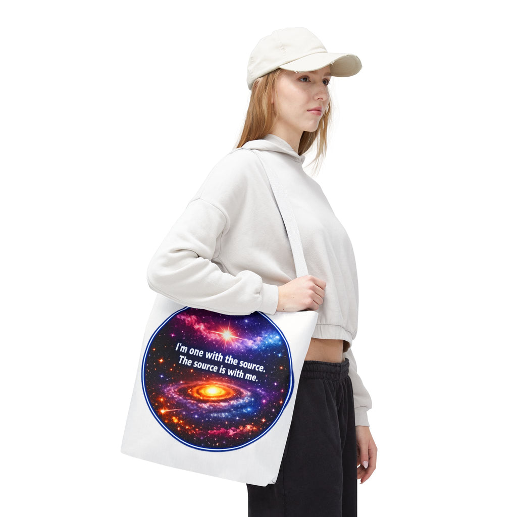 Spiritual Galaxy Tote Bag - "I'm one with the source. The source is with me." Cosmic Meditation Tote