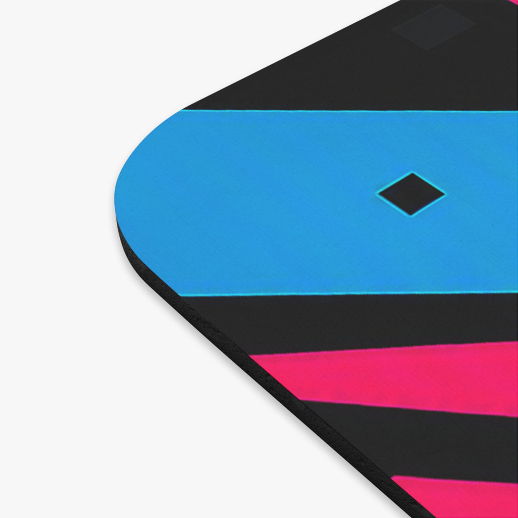 GlitchingOut Retro Cyber Geometric Mouse Pad — Neon Blue & Pink Rectangle