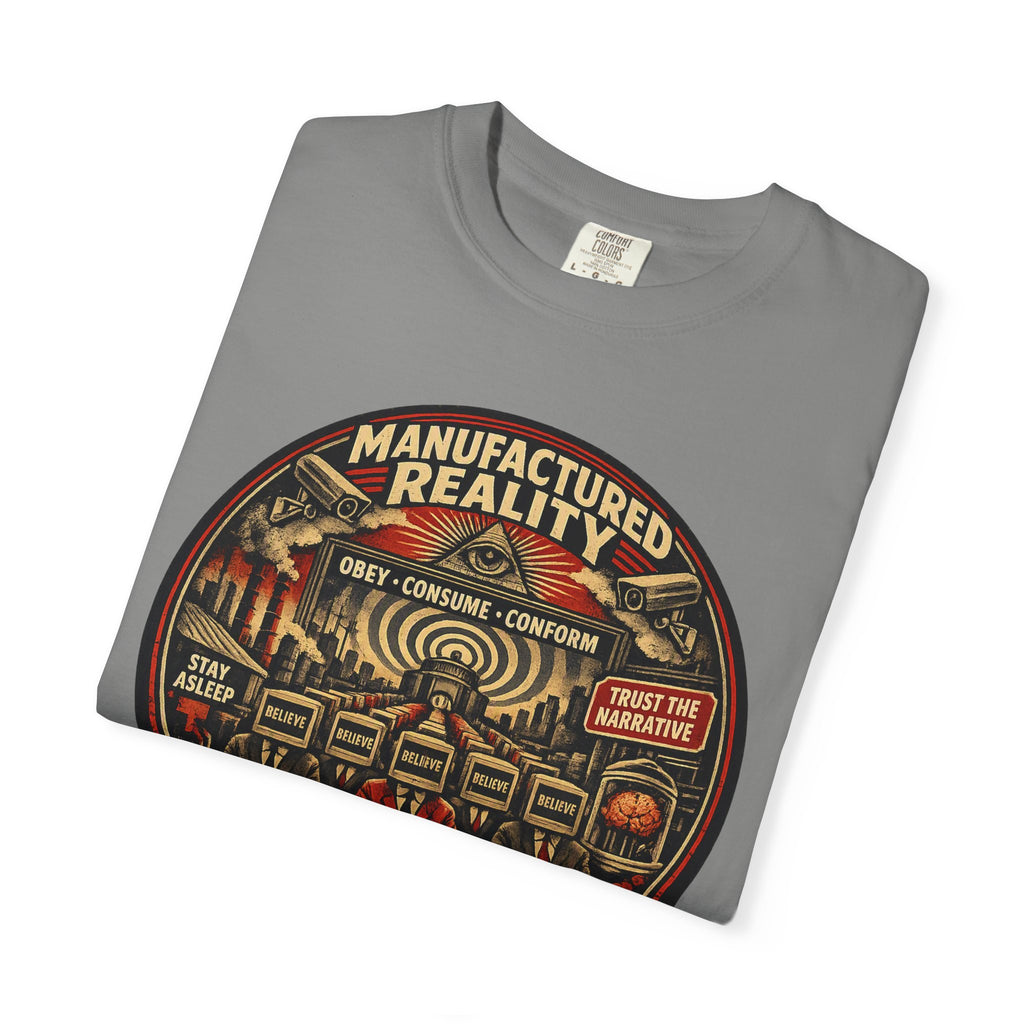 Manufactured Reality Graphic "Building Your Illusion" Vintage Protest — T-Shirt