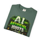 'AI Artificial Idiots: Error 404 — Brain Not Found' Satire Graphic T-Shirt