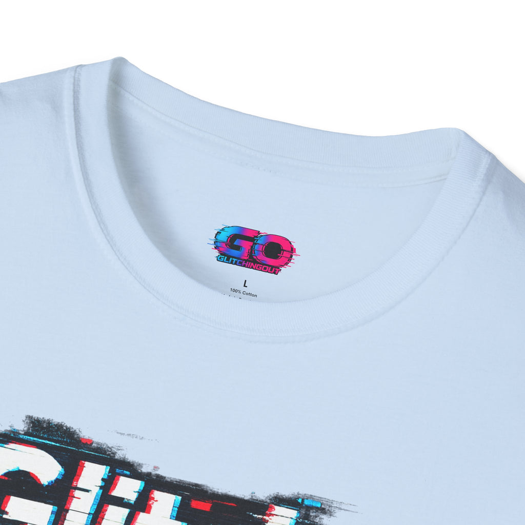 Glitchy Graphic T-Shirt — Retro Glitch Text Tee