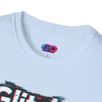 Glitchy Graphic T-Shirt — Retro Glitch Text Tee