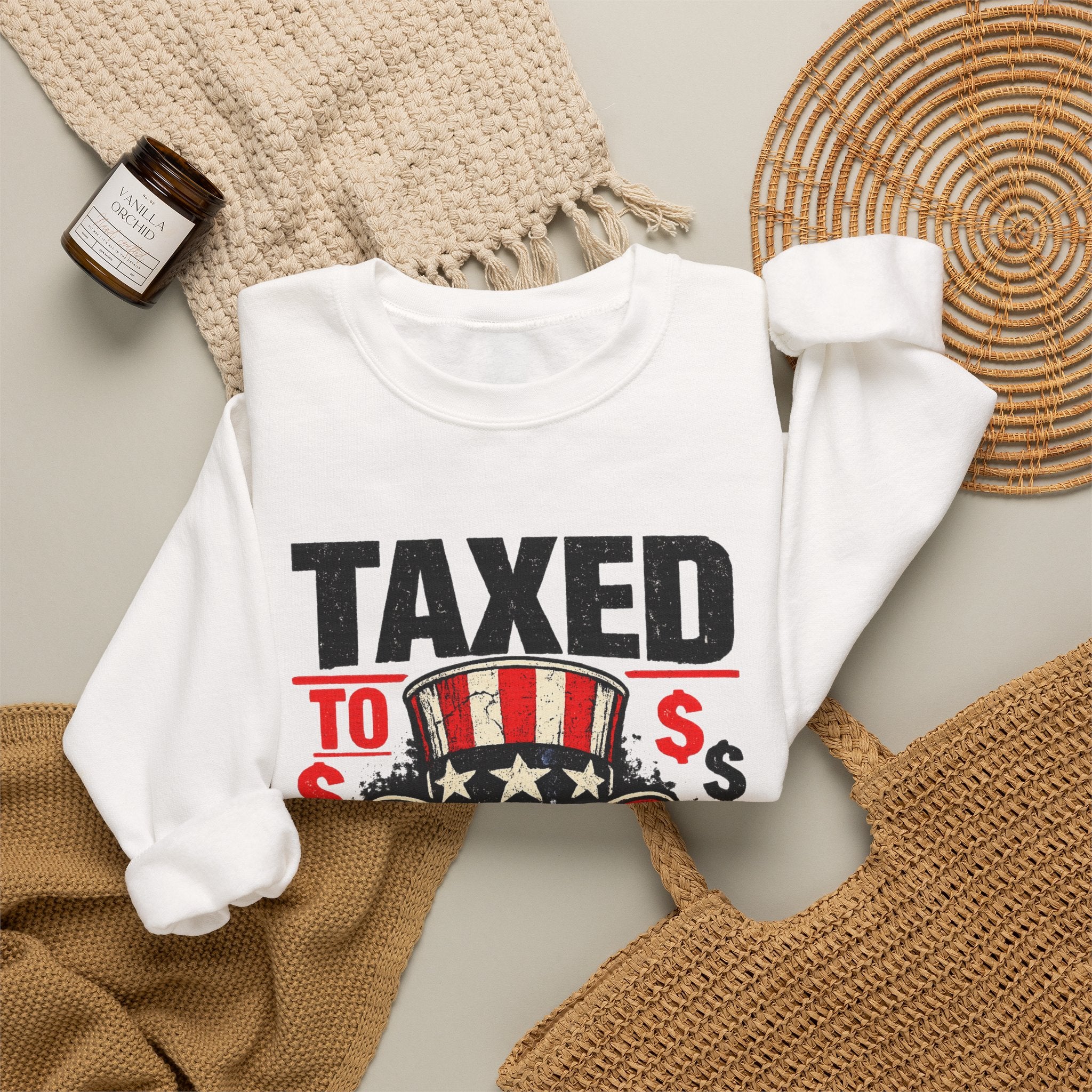 Taxed to Death Sweatshirt - Patriotic Skull Anti-Tax Protest Crewneck