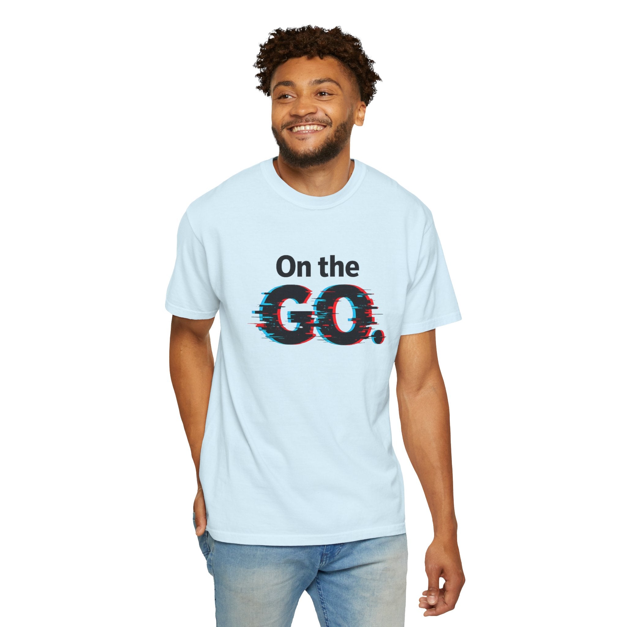 On the GO. Graphic T-Shirt — 'On the GO.' Retro Glitch Travel Tee