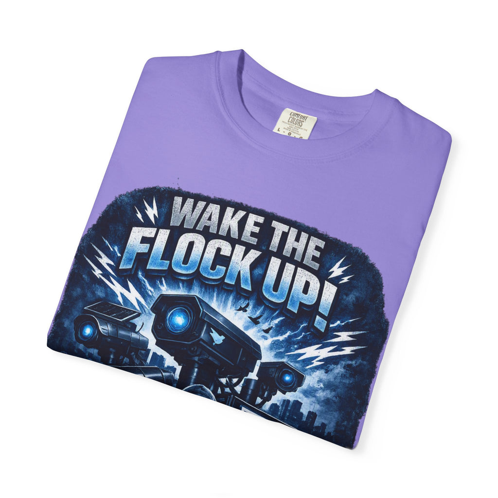 T-Shirt — "Wake the Flock Up" V2 Protest Graphic Tee (Bold Blue Dystopian Design)