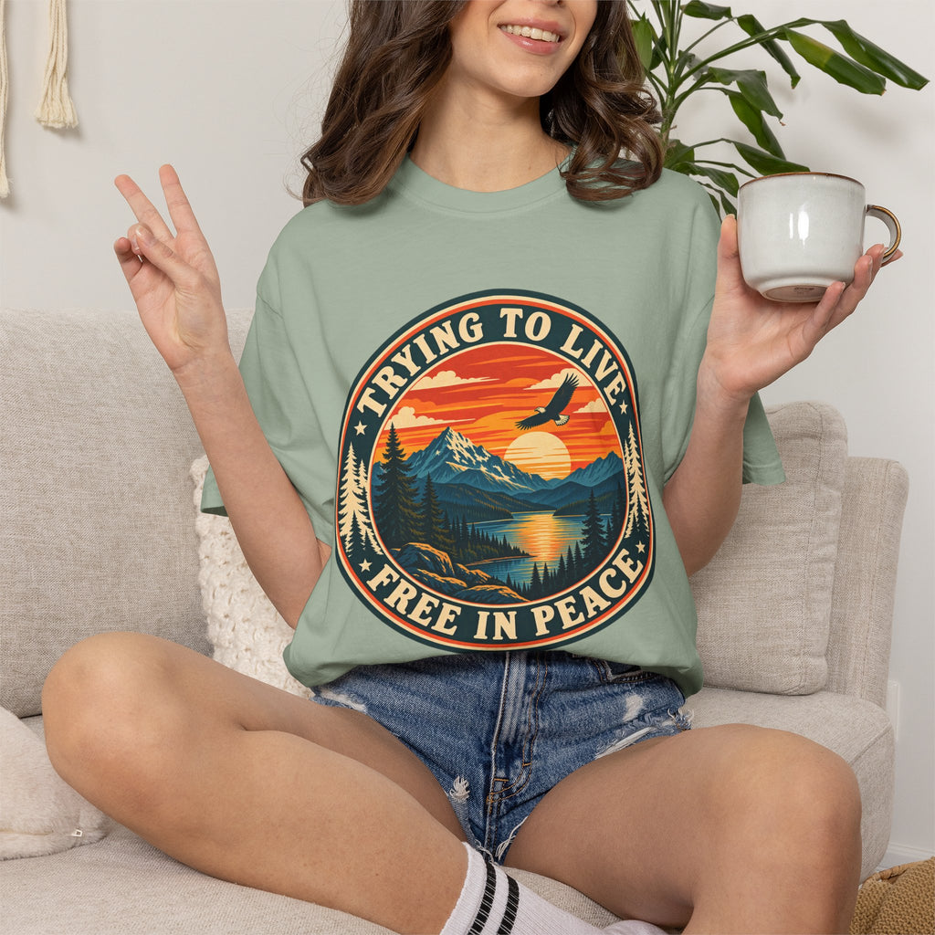 Trying to Live Free in Peace Vintage Mountain T-Shirt