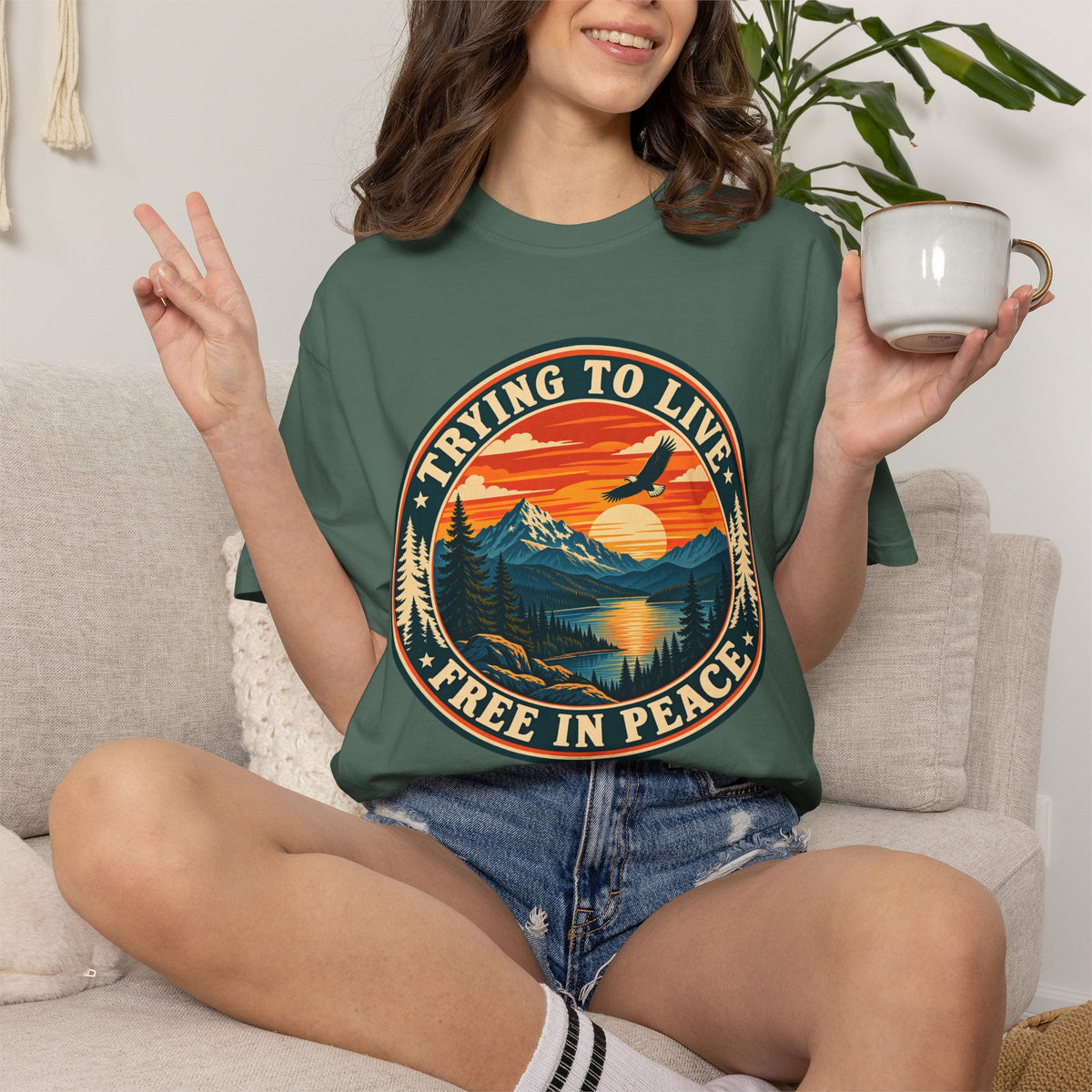 Trying to Live Free in Peace Vintage Mountain T-Shirt