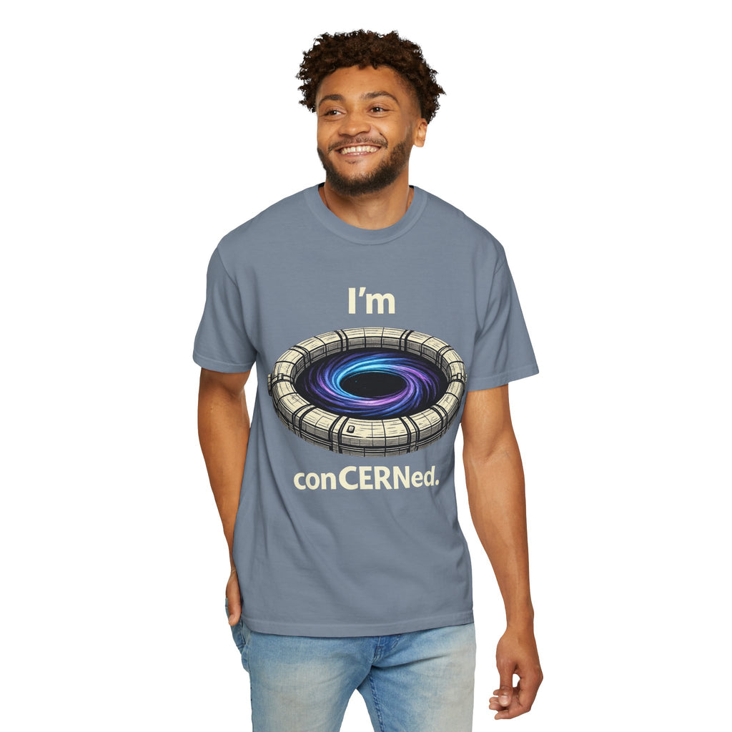 T-Shirt — "I'm conCERNed." Black Hole CERN Physics Science Tee