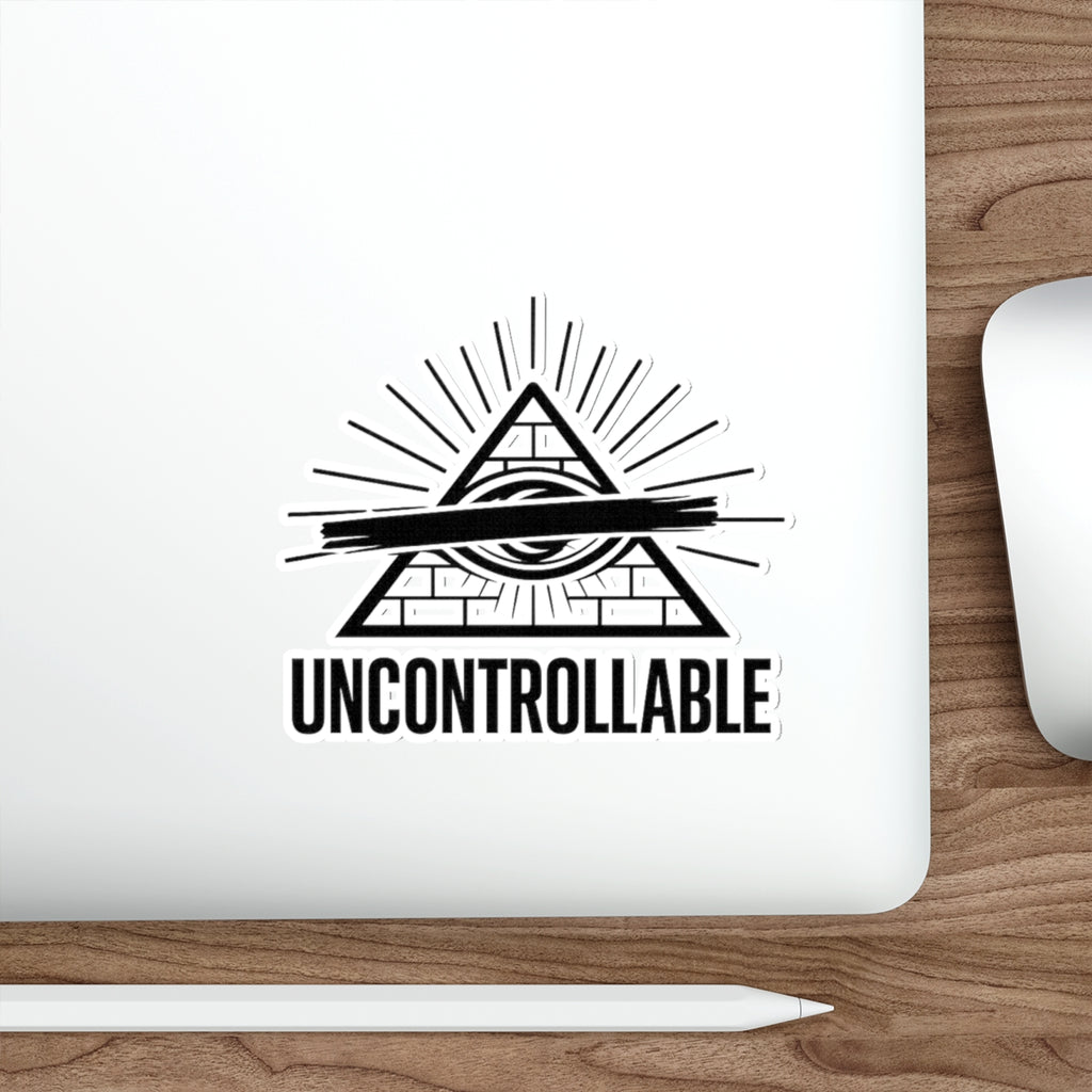 Uncontrollable Eye Pyramid Die-Cut Sticker — Bold Red Slash Illuminati-Inspired Decal