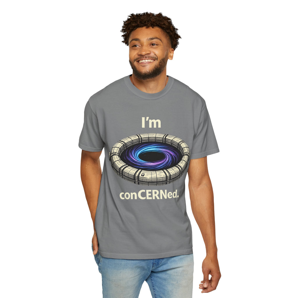 T-Shirt — "I'm conCERNed." Black Hole CERN Physics Science Tee